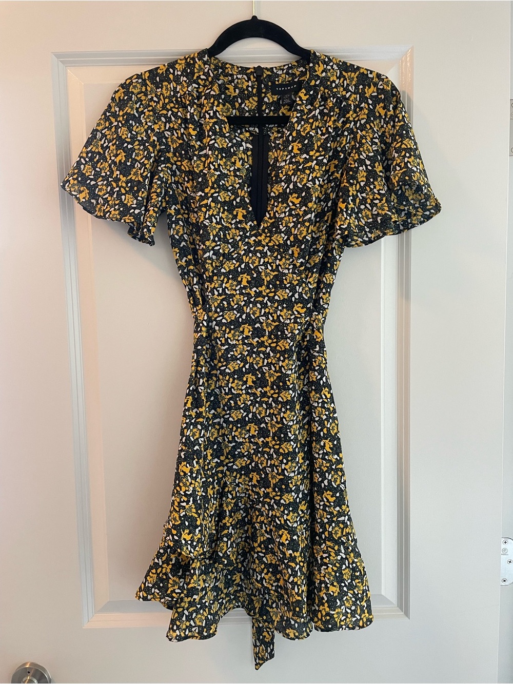 Topshop Black Mini Dress with Yellow Floral Print